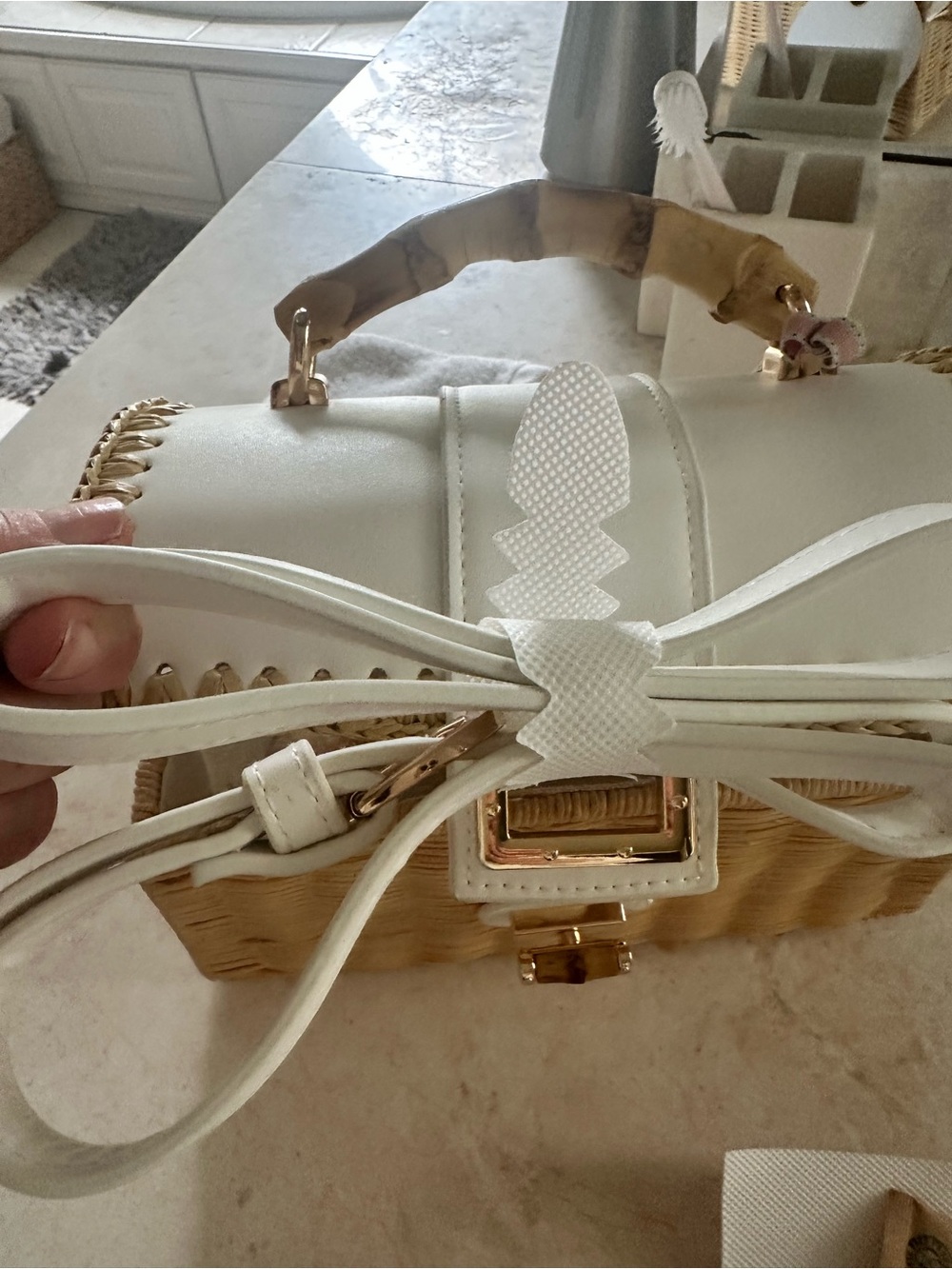 Elegant White and Tan Woven Mini Bag - Picture 8 of 8